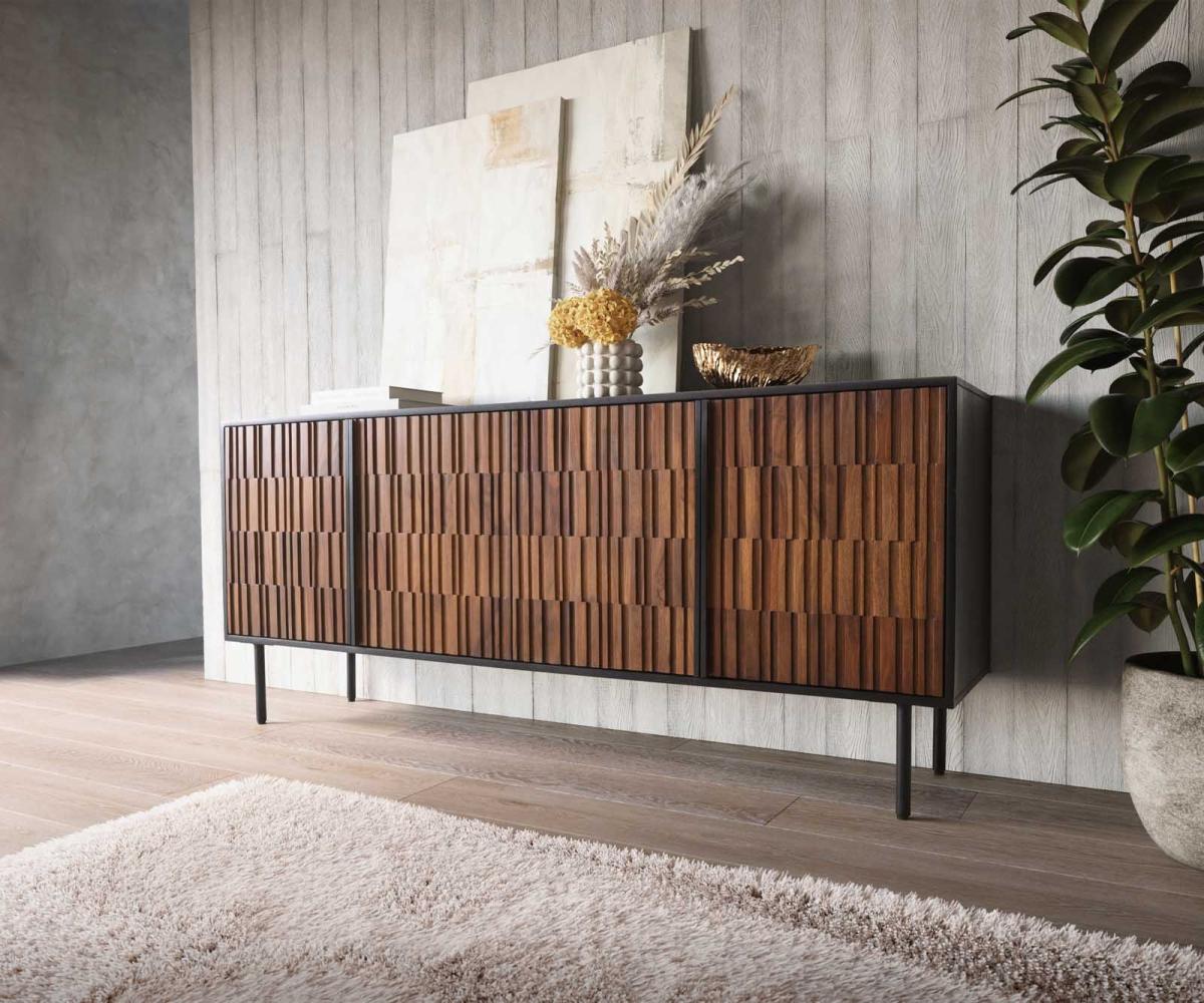 Sideboard Kallam 175 cm Sheesham Walnuß Mango Schwarz Metall Schwarz 4 Türen Bild 1