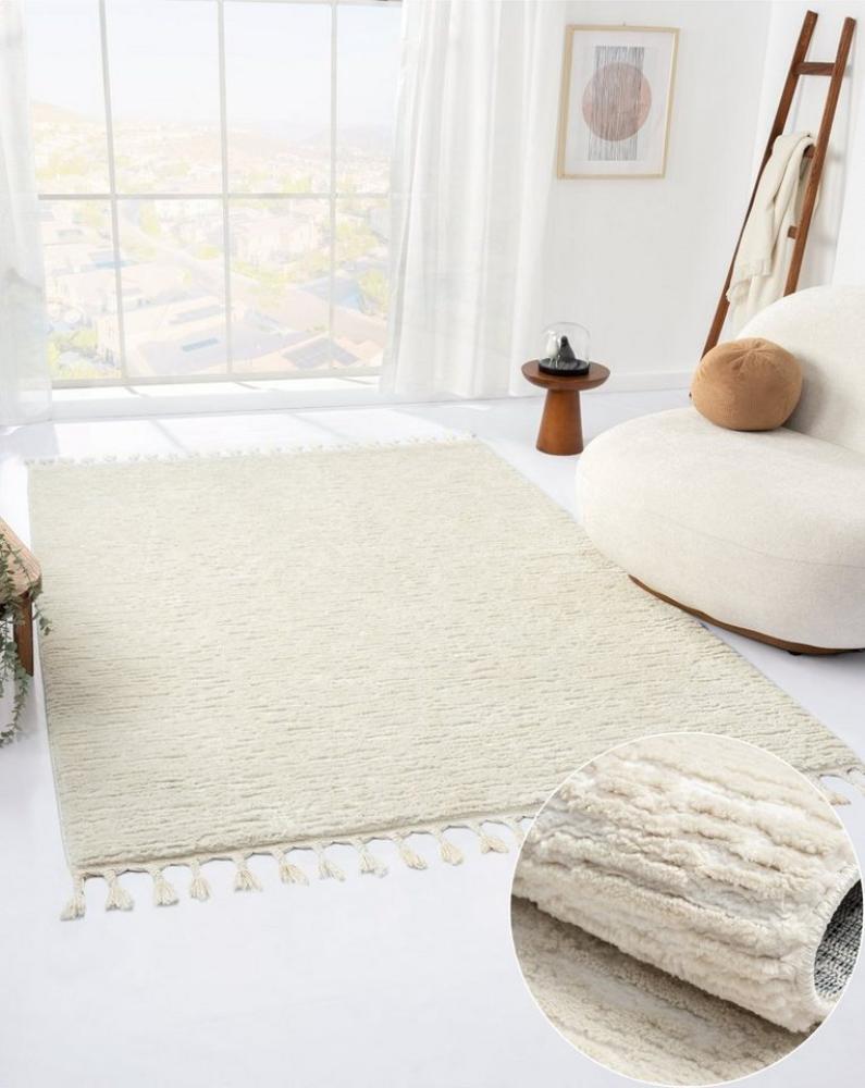 Wohnando Teppich MY-RUG Liv, Hochflor-Teppich 140x140cm, Rund, Höhe: 20 mm, 3D-Design, im Boho-Stil, Moderner Fransen-Teppich Bild 1