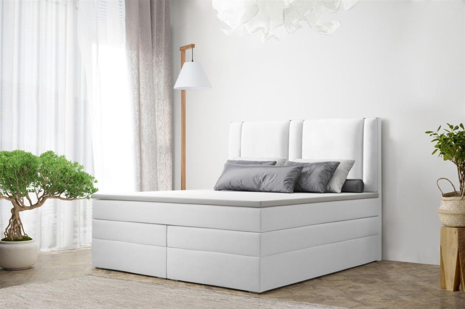 Boxspringbett Schlafzimmerbett CANDELA DELUX 140x200cm in Kunstleder Weiss Bild 1