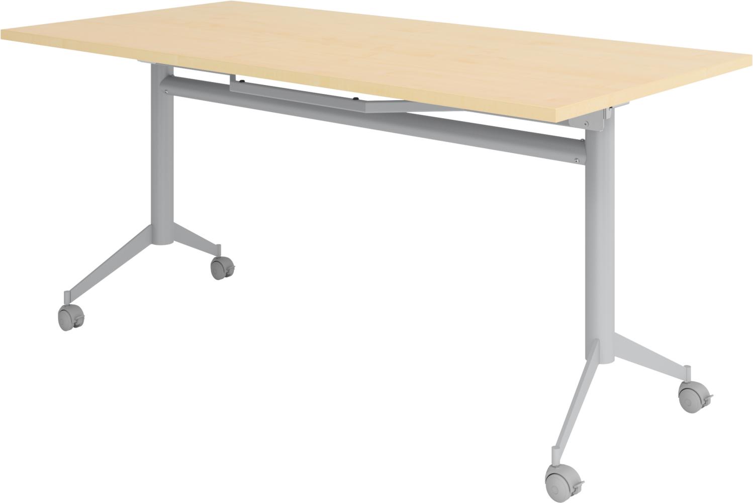 bümö Klapptisch Ahorn 160 x 80 cm klappbar & fahrbar, klappbarer Schreibtisch auf Rollen, Klappschreibtisch, Tisch klappbar, Klappbarer Tisch, Klapptisch Holz-Platte, Gestell stabil aus Metall, KF16-3 Bild 1