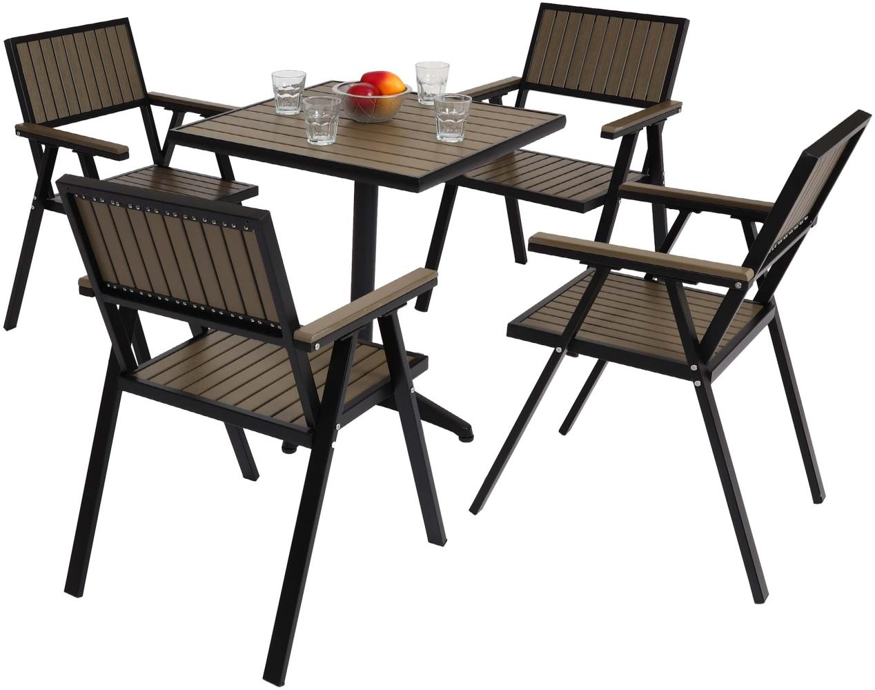 4er-Set Gartenstuhl+Gartentisch HWC-J95, Stuhl Tisch, Gastro Outdoor-Beschichtung, Alu Holzoptik ~ schwarz, grau Bild 1