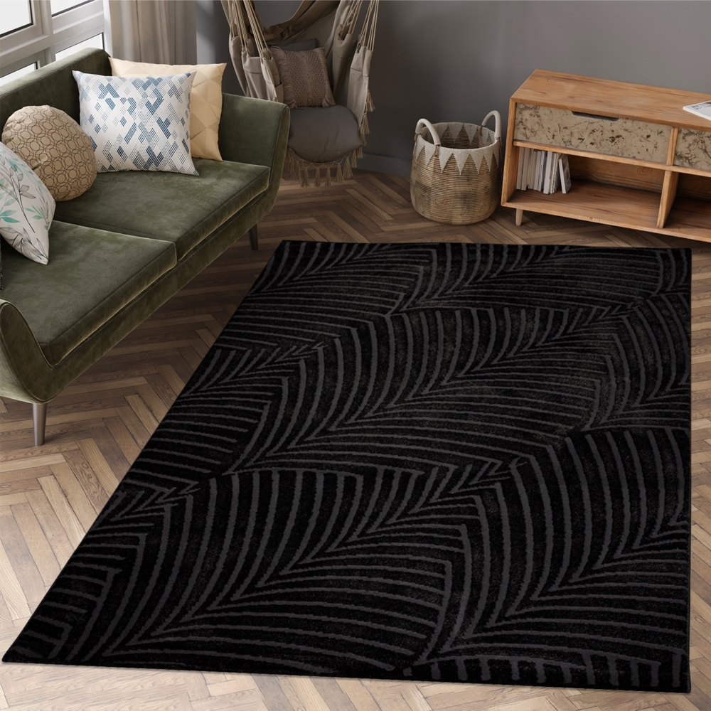 Teppich Wohnzimmer Einfarbig - 120x160cm - Schwarz Grau Uni Geometrische Muster Modern Kurzflor Deko Teppiche Weich Schlafzimmer Bild 1