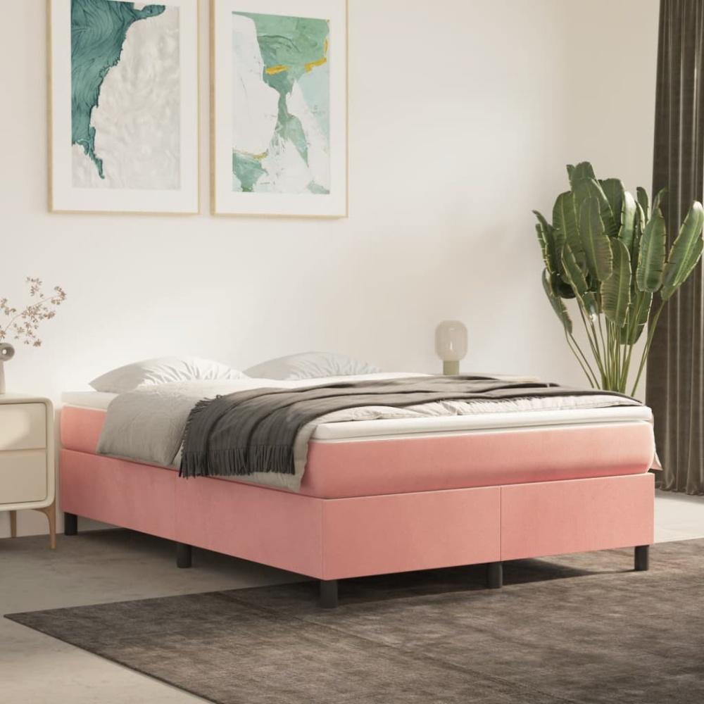 vidaXL Boxspringbett mit Matratze Rosa 140x190 cm Samt 3144680 Bild 1