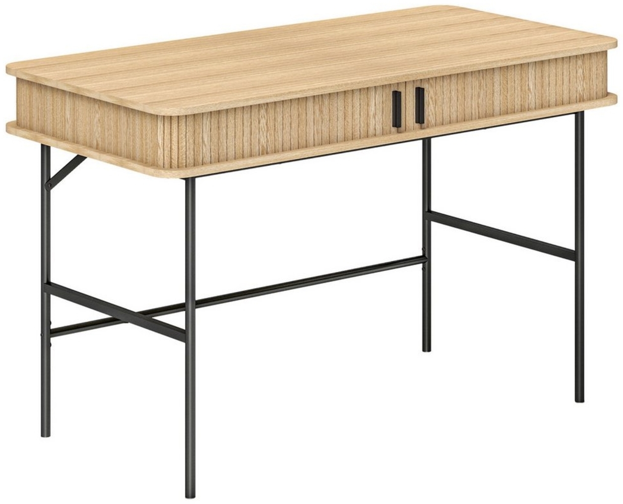 HOMCOM Schreibtisch mit Stauraum, Regal, Stahlgestell (Computertisch, 1-St, Arbeitstisch), für Arbeitszimmer Büro, 120 x 60 x 76,5 cm, Eiche Bild 1