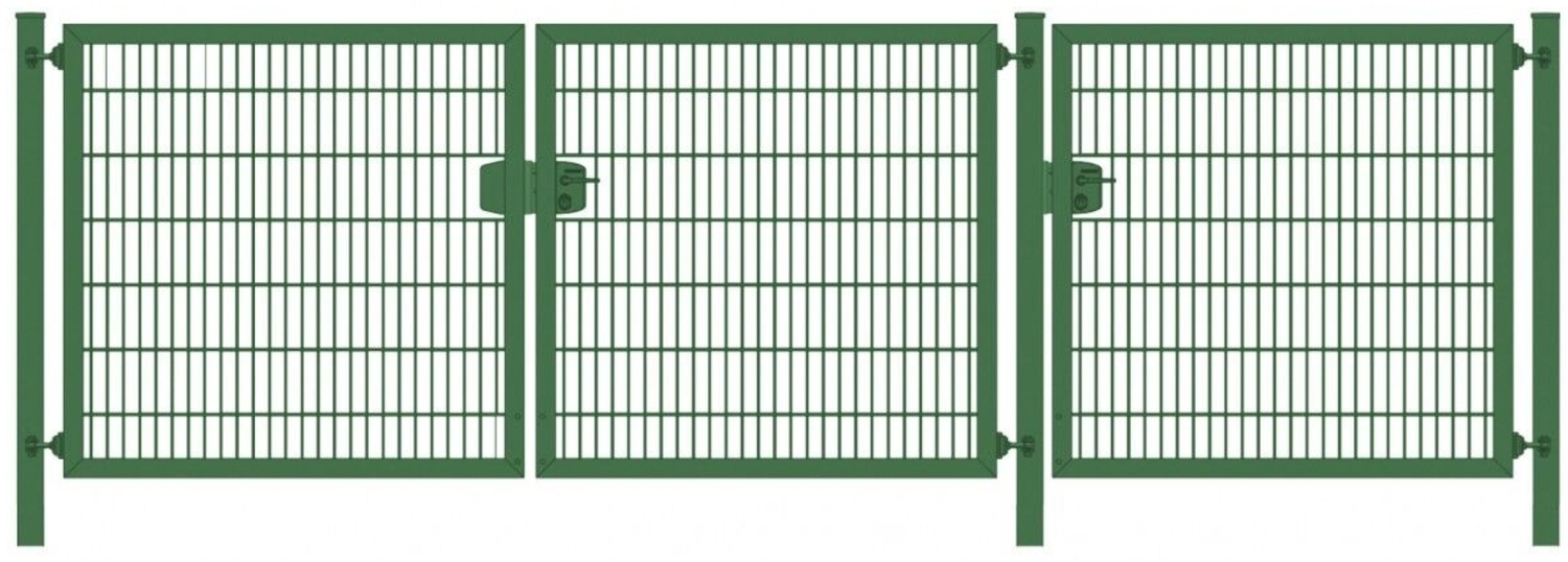 Premium Plus Einfahrtstor 8/6/8 (3-flügelig) Grün Doppelstabmatte Breite 600 cm (2,5m|2,5m|1m) x Höhe 160 cm Bild 1