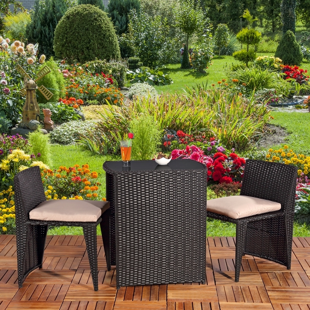 3tlg. Polyrattan Lounge Gartenset Sitzgruppe in Schwarz Tisch mit 2 Stühlen Bild 1