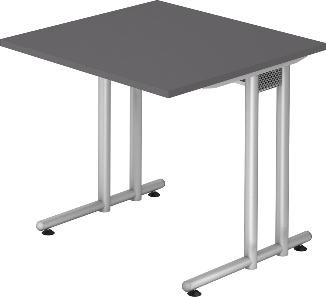 bümö Schreibtisch klein N-Serie 80x80 cm, Tischplatte aus Holz in graphit, Gestell aus Metall in Silber - PC Tisch, kleiner Computertisch für's Büro, Office Bürotisch, NS-08-G-S Bild 1