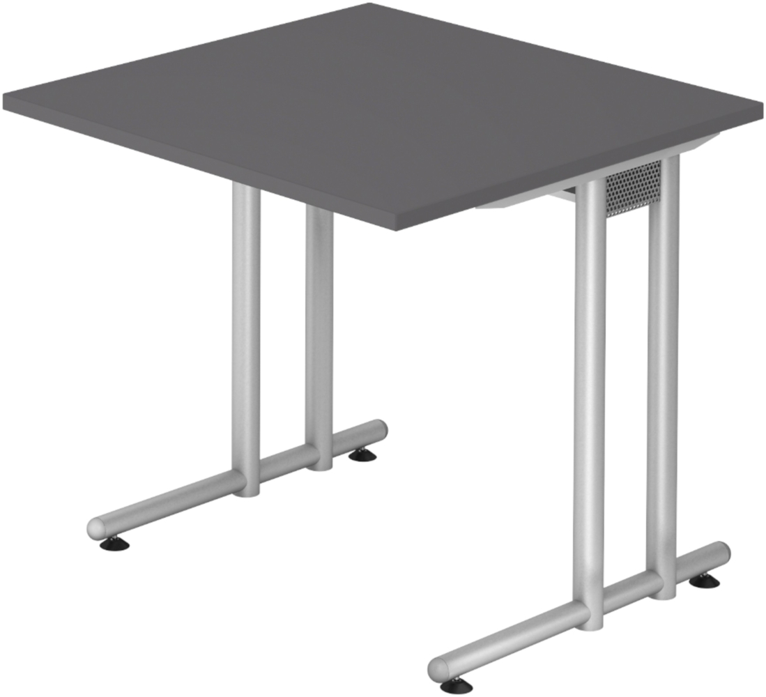 bümö Schreibtisch klein N-Serie 80x80 cm, Tischplatte aus Holz in graphit, Gestell aus Metall in Silber - PC Tisch, kleiner Computertisch für's Büro, Office Bürotisch, NS-08-G-S Bild 1