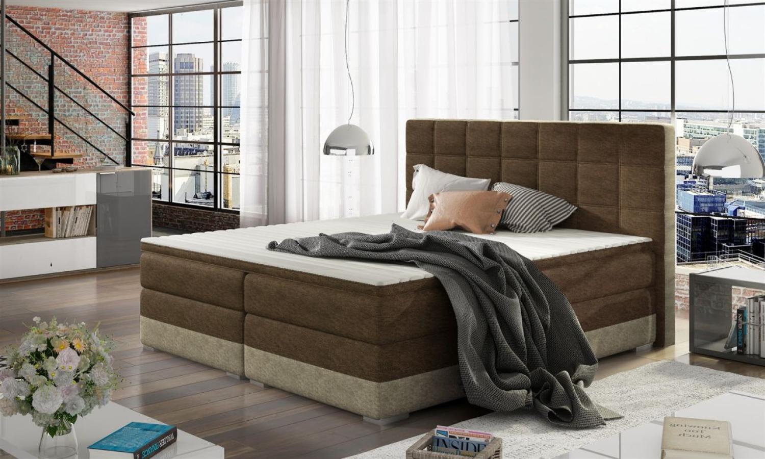 Boxspringbett PRATO Polyesterstoff Dunkelbraun/ Beige 100x200 cm Bild 1