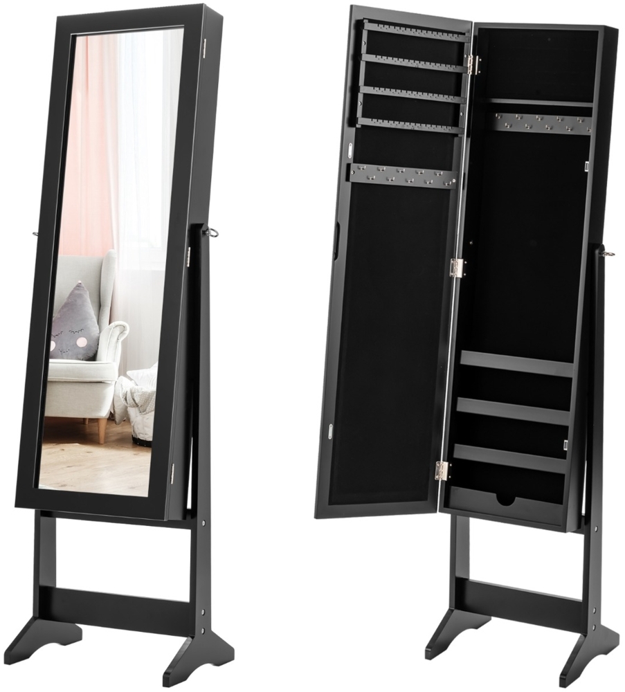 Schmuckschrank mit Ganzkörperspiegel freistehender Schmuckschrank neigungsverstellbar 35 x 30 x 144 cm Schwarz Bild 1
