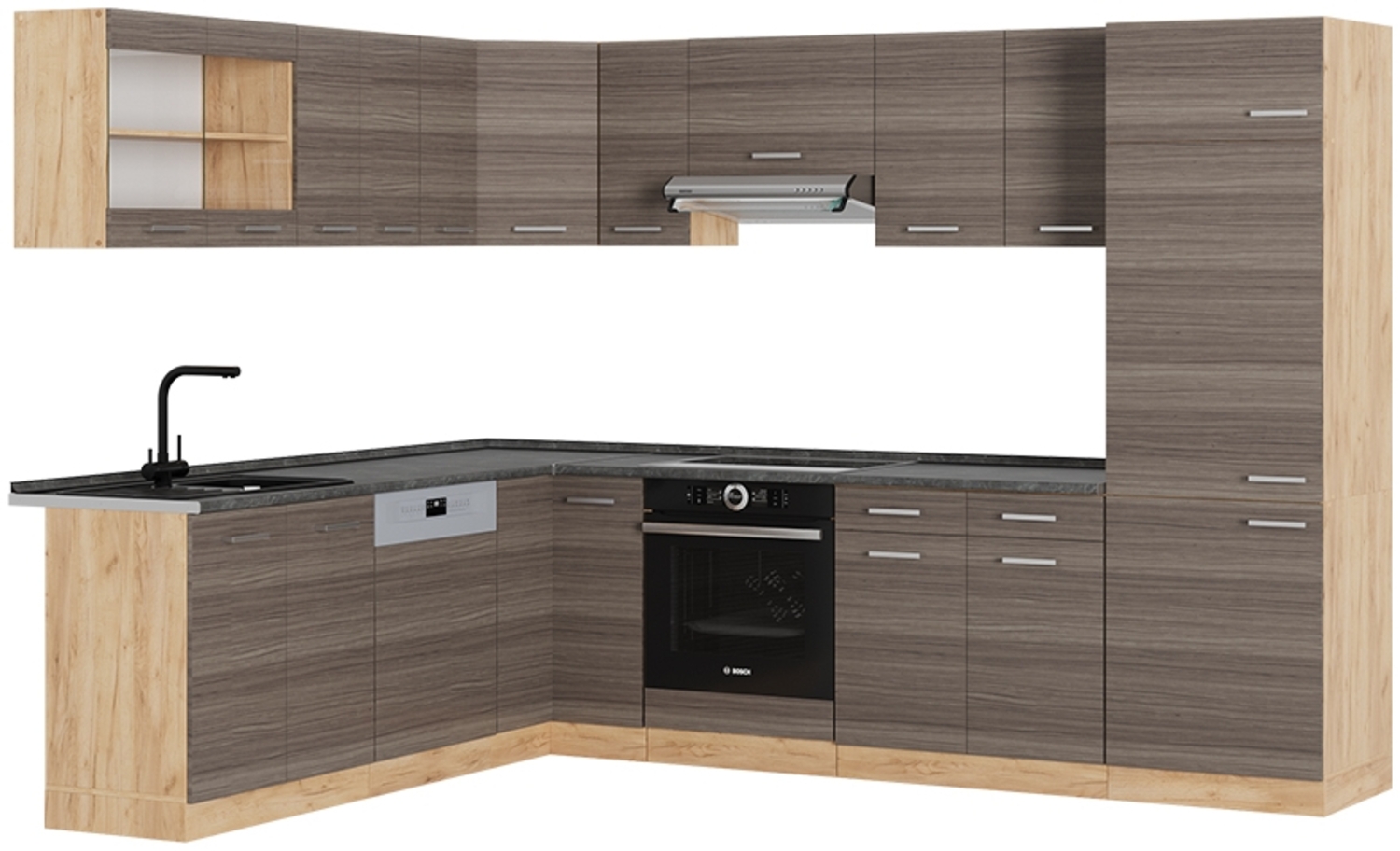 Eckküche R-Line Edelgrau/Goldkraft Eiche 287 x 60 cm , AP Anthrazit Vicco Bild 1