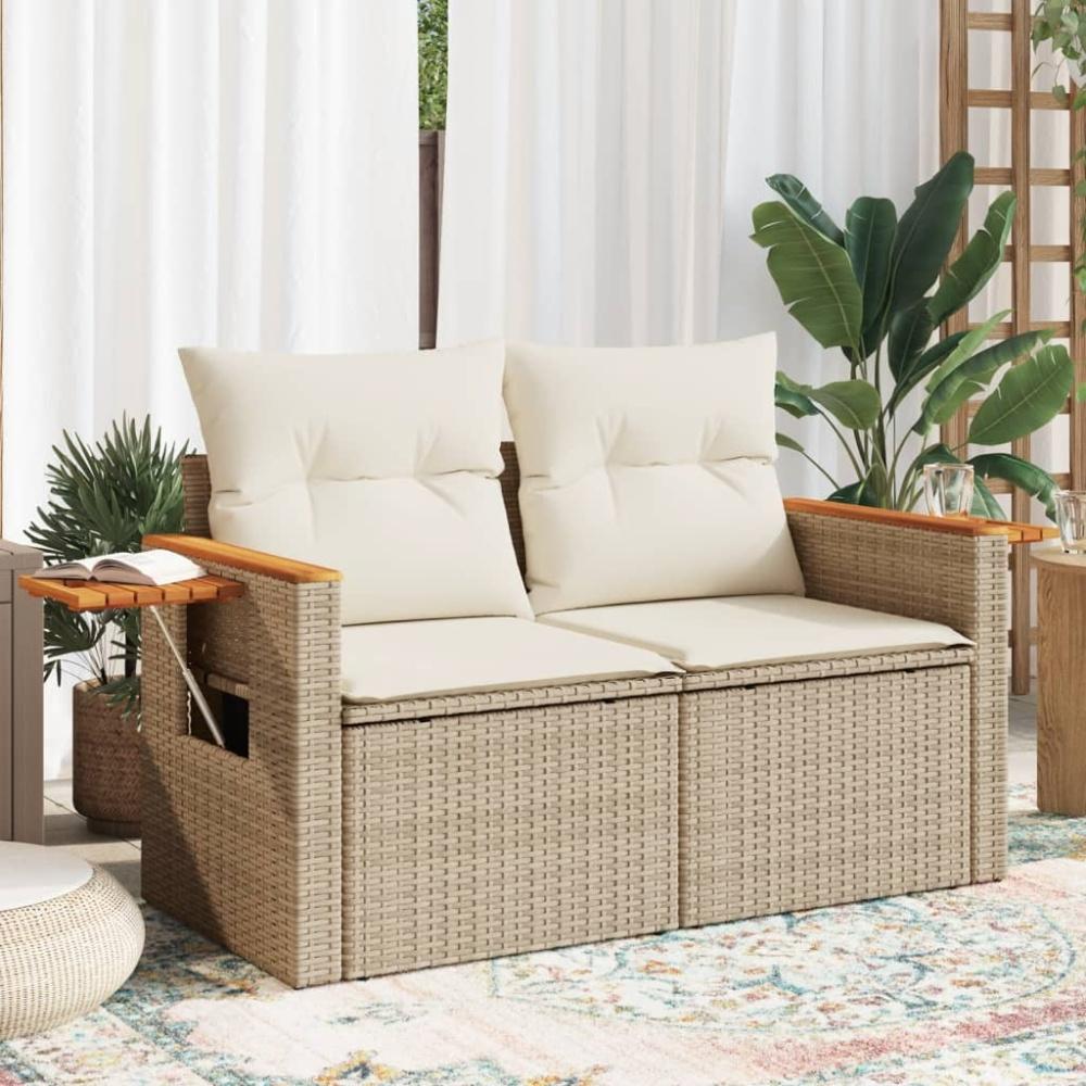 vidaXL Gartensofa mit Kissen 2-Sitzer Beige Poly Rattan 366083 Bild 1