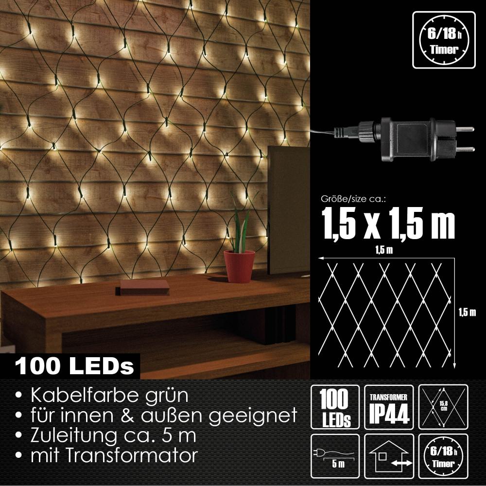 100er LED Lichternetz Lichtervorhang Steckdose warmweiß Innen Außen Netz Deko Bild 1