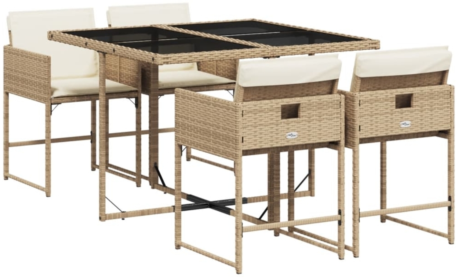 vidaXL 5-tlg. Garten-Essgruppe mit Kissen Beige Poly Rattan 3211258 Bild 1