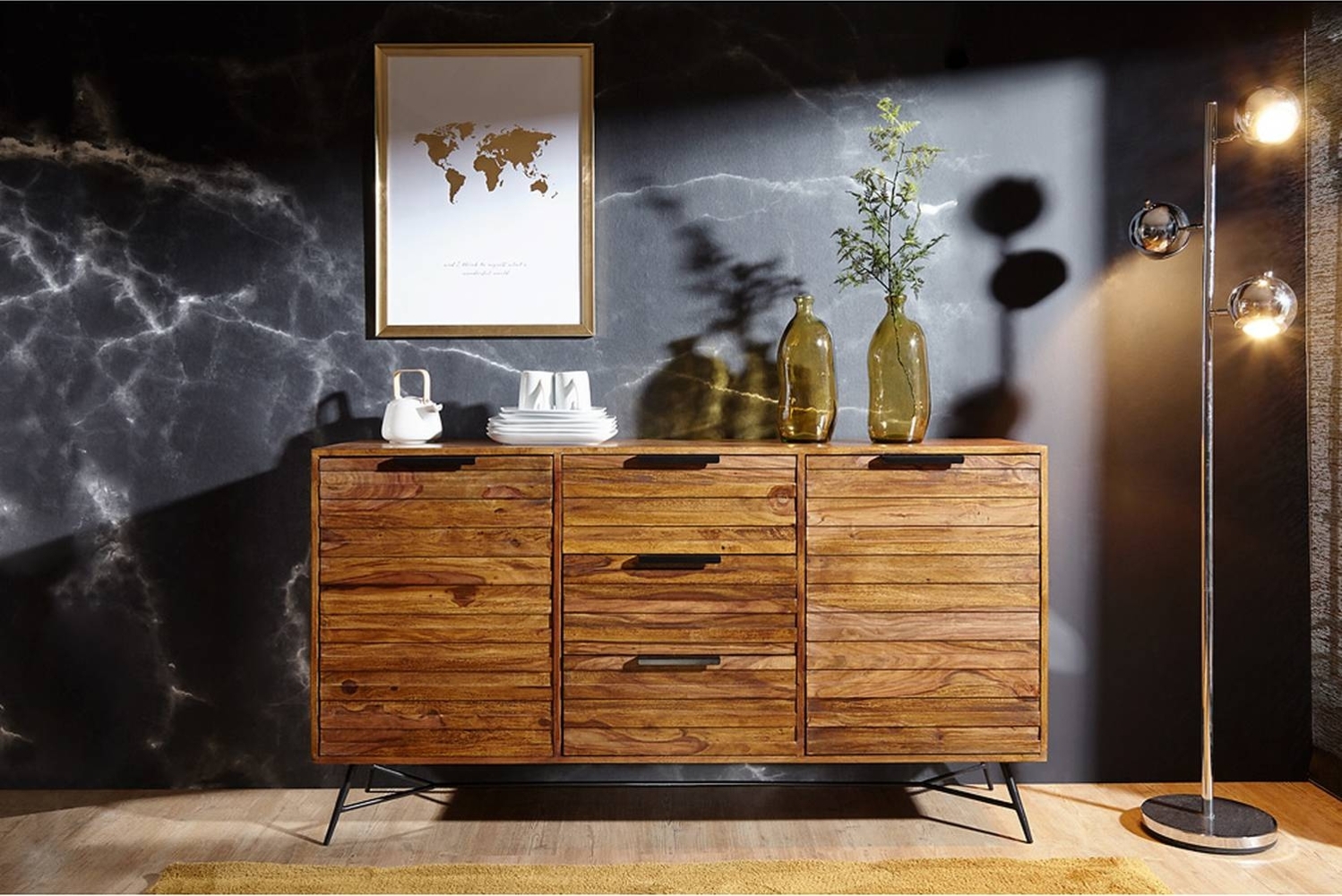 Design Sideboard Sheesham Massiv Holz, Industrial-Design B/H/T ca. 160/88/40cm Bild 1