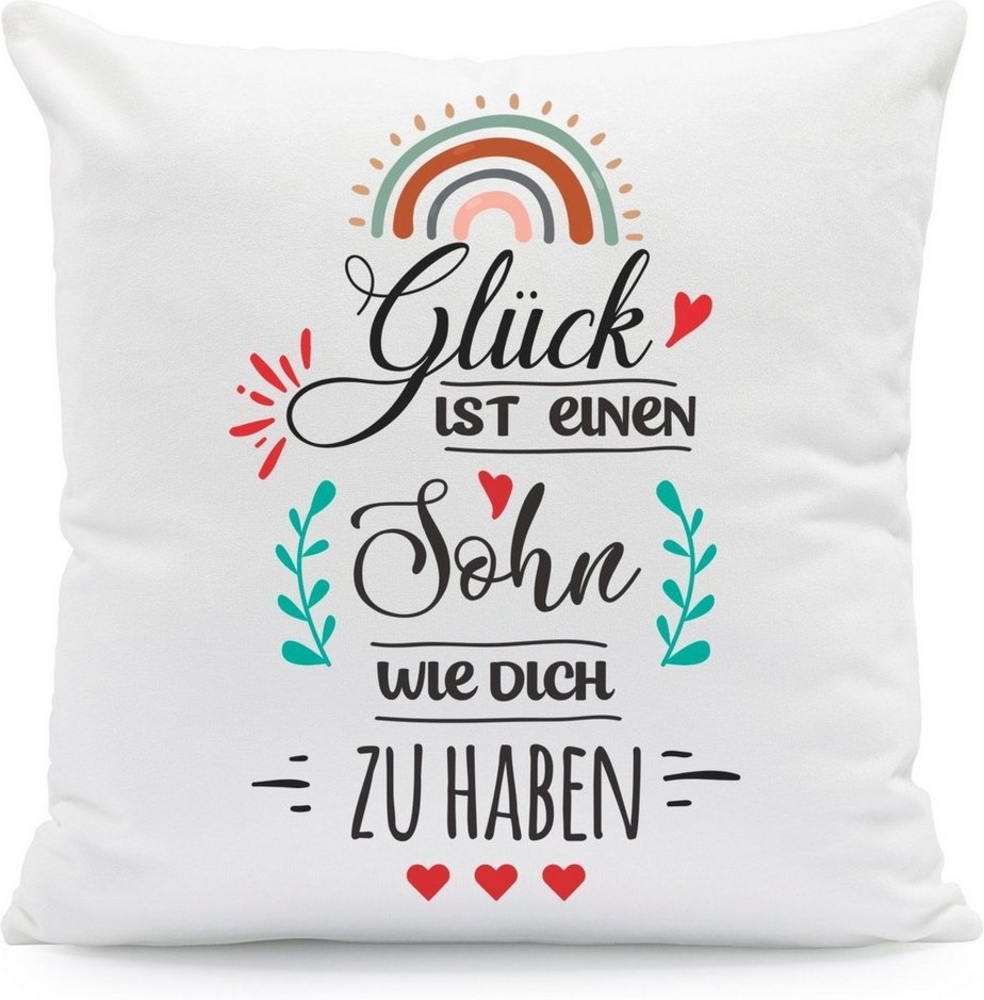 GRAVURZEILE Zierkissen mit Spruch - Glück ist - Geschenk für Freunde & Familie -, starke Farben ohne verblassen - Sohn - ohne Füllung Bild 1