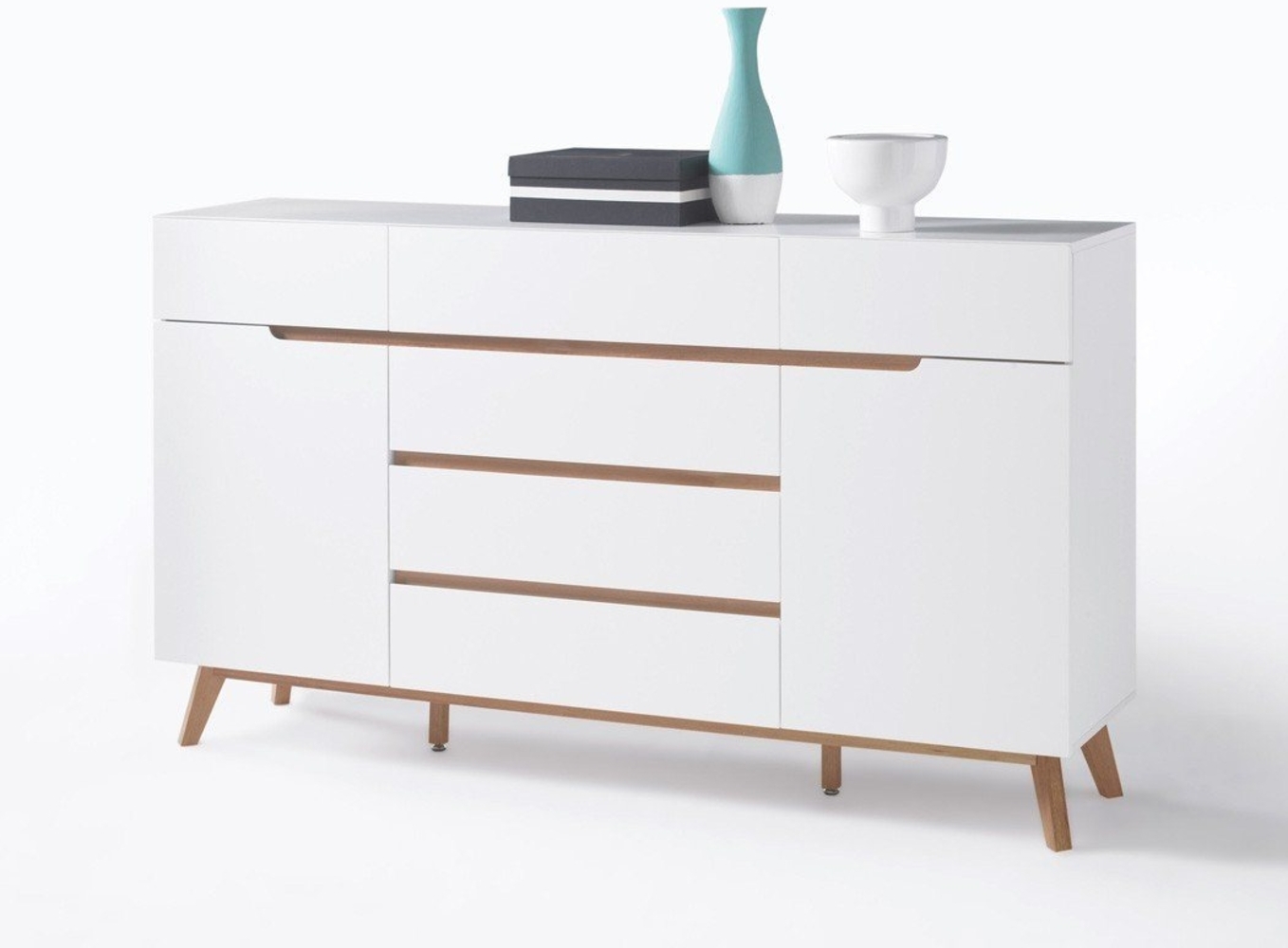 Sideboard Celio 4 weiß Eiche 169 x 101 x 40 cm Anrichte Schrank Wohnzimmer Bild 1