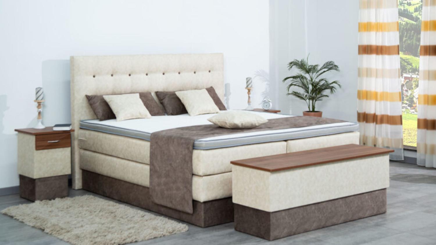 AUKONA| Boxspringbett Sophie Nature 180x220 | 7- Zonen Taschenfederkern Matratze, mit Komfortschaumtopper Bild 1