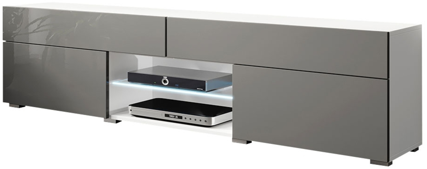TV-Lowboard Herenko 180 (Weiß / Grau Hochglanz, mit LED Beleuchtung) Bild 1