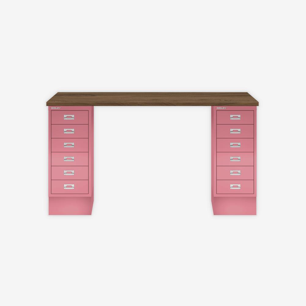 MultiDesk, 2 MultiDrawer mit 6 Schüben, Dekor Nussbaum, Farbe Pink, Maße: H 740 x B 1400 x T 600 mm Bild 1