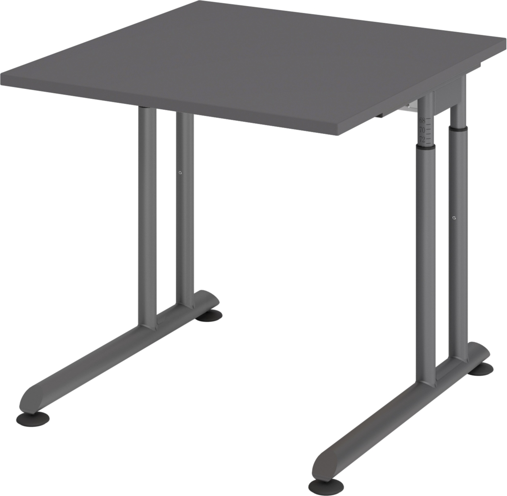 bümö höhenverstellbarer Schreibtisch Z-Serie 80x80 cm in graphit, Gestell in Graphit - PC Tisch klein für's Büro manuell höhenverstellbar, Computertisch verstellbar, ZS-08-G-G Bild 1