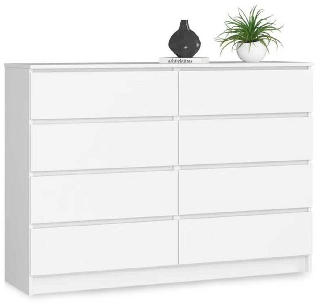 Roysson Home Kommode Schöne moderne Kommode 138 x 40 x 99 cm mit 8 Schubladen Weiß APOLLO 140 Bild 1