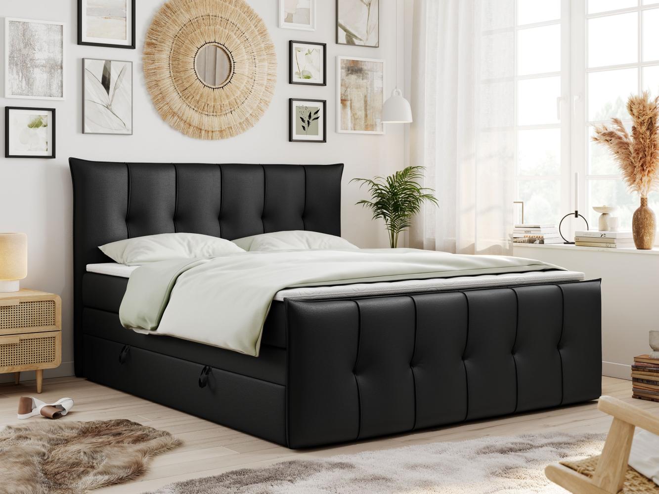 Boxspringbett KING DE LUX - 7-Zonen Matratze - PREMIUM-11-KING - 200x200cm - Schwarz Kunstleder - H4 Bild 1