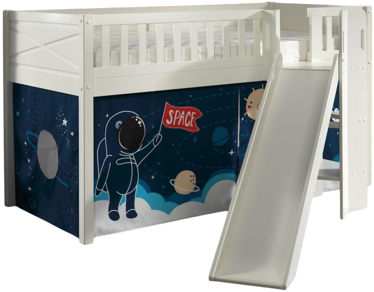 SCOTT 'Space Shuttle' Spielbett,, mit Rolllattenrost, Rutsche, Leiter und Textilset, Weiß lackiert, 90x200 cm Bild 1