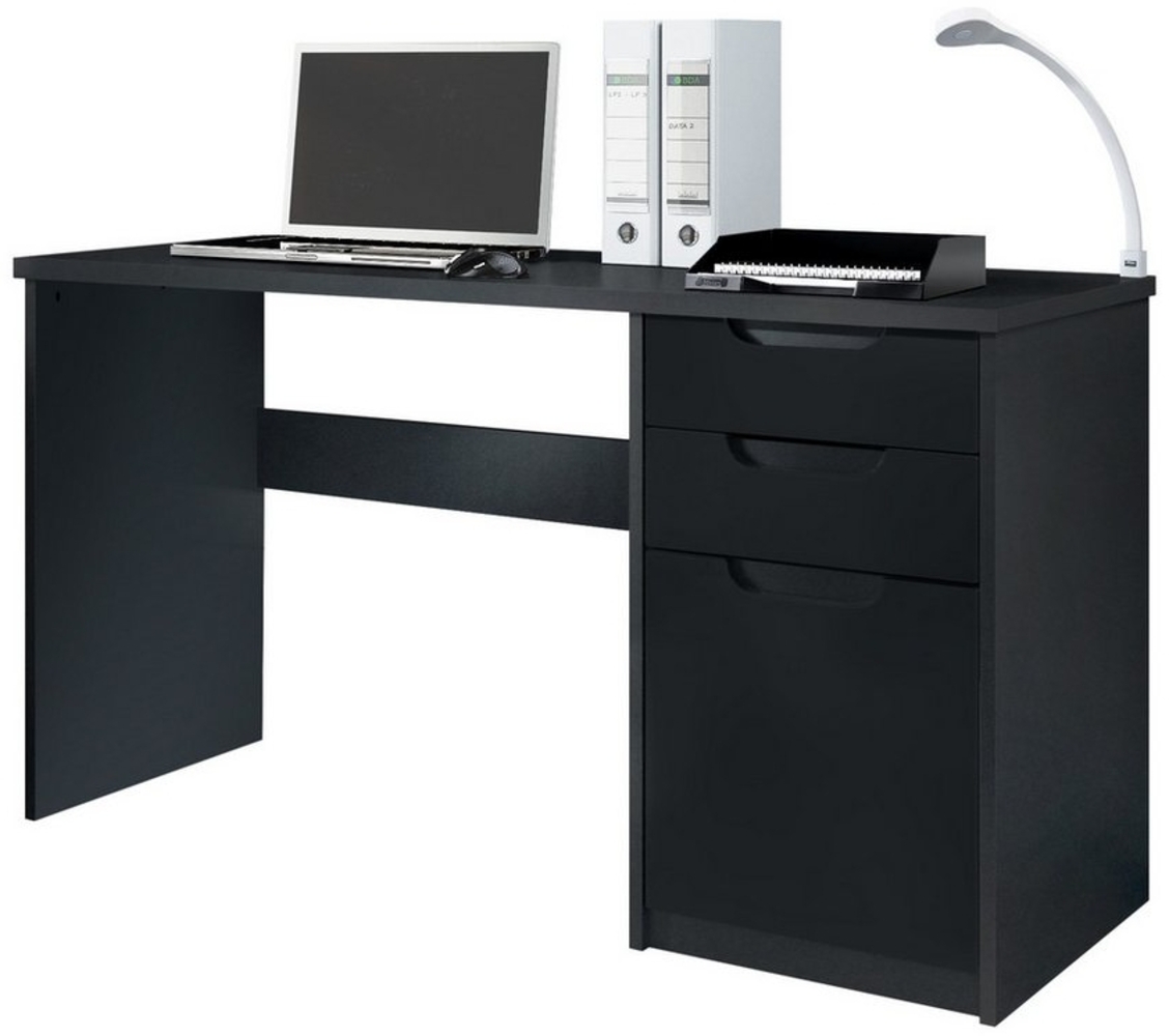 Vladon Schreibtisch Logan (Bürotisch, mit 2 Schubladen und 1 Tür), Schwarz matt/Schwarz matt (129 x 76 x 60 cm) Bild 1