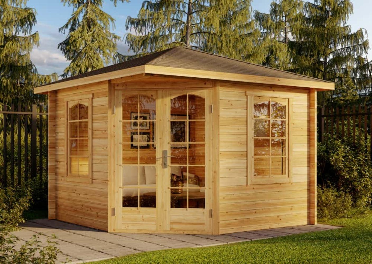 Alpholz 5-Eck Gartenhaus Viking ISO Gartenhaus aus Holz in Braun Holzhaus mit 40 mm Wandstärke Blockbohlenhaus mit Montagematerial Bild 1