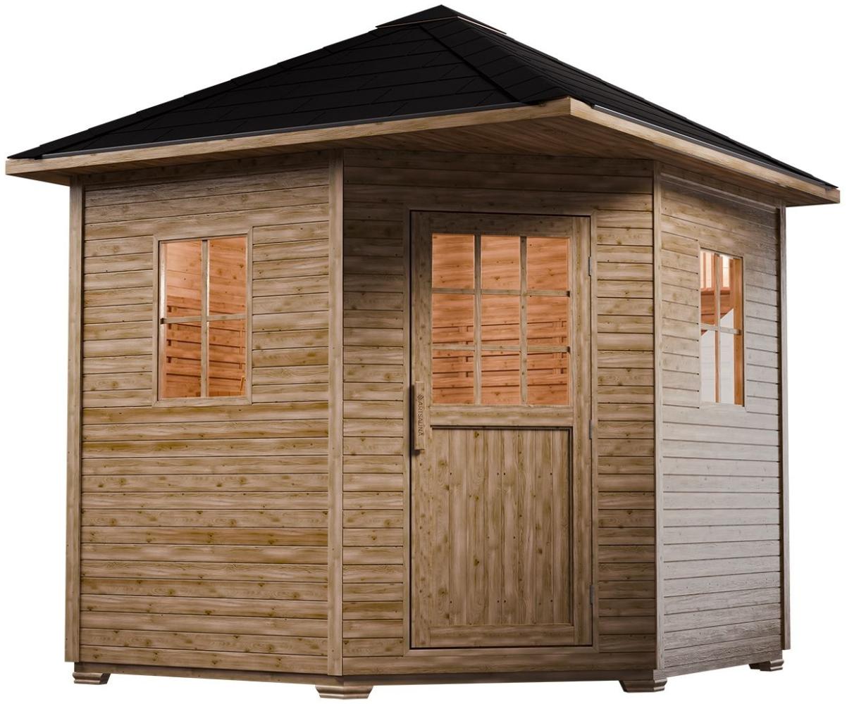 Artsauna Gartensauna Eldur mit 8 kW Ofen, Beleuchtung & Zubehör – Saunahaus aus Fichtenholz – Außensauna für 4 Personen – Outdoor Sauna 200x200x256 cm Bild 1