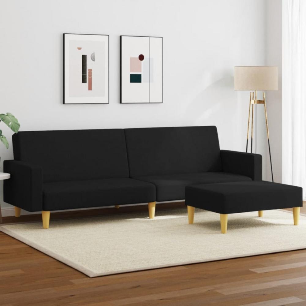 Schlafsofa 2-Sitzer mit Fußhocker Schwarz Stoff (Farbe: Schwarz) Bild 1