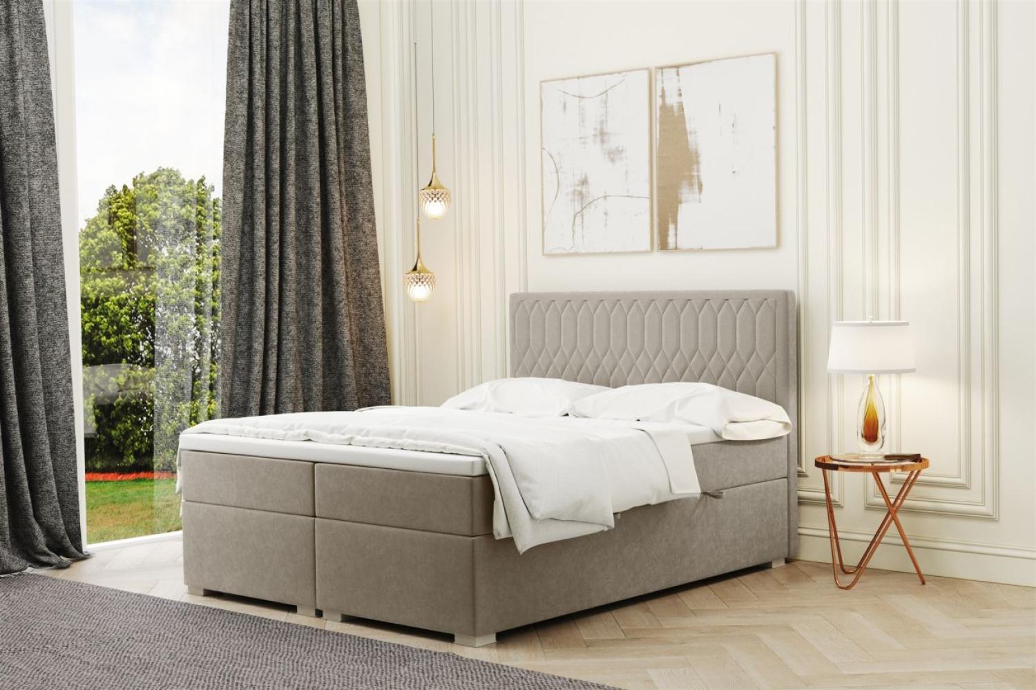 Boxspringbett Schlafzimmerbett DUSTY 120x220cm in Stoff Riviera Beige Bild 1