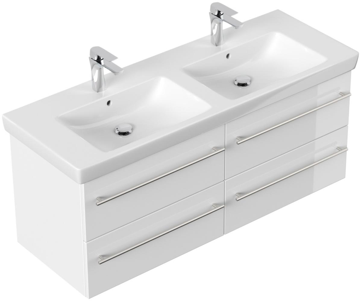 Badmöbel mit Villeroy & Boch Subway 2.0 Waschbecken 130 cm B weiss hochglanz : Weiss hochglanz Bild 1