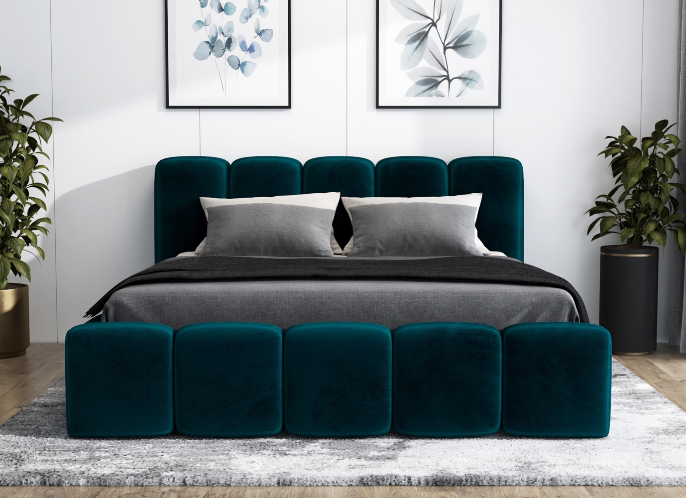 A&J MöbelLand 'Sonic' Polsterbett, Polyester, Pfau, 160 x 200, mit Lattenrost, mit Bettkasten Bild 1