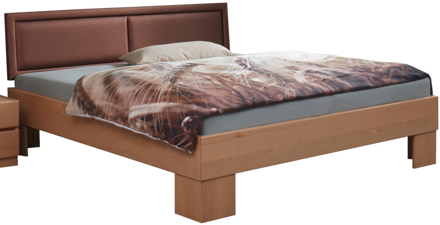 Bed Box Massivholz Bettrahmen Premium Madrid Buche weiß lackiert mit Polsterkopfteil 100x210 cm Bild 1