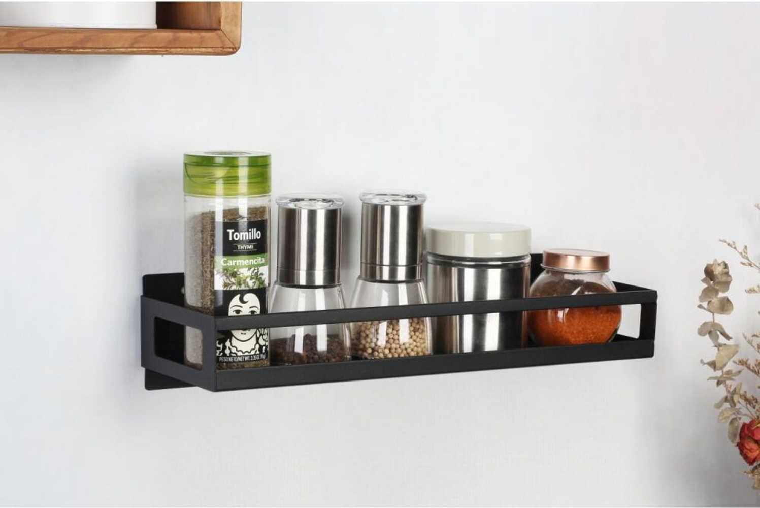 Metall-Wandregal schwarz matt Küchenregal Rollenhalter Küchenreling Hängeregal Metallregal Ablage Bild 1