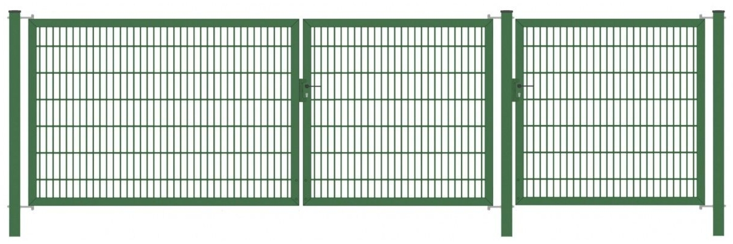 Gartentor Classic Strong (3-flügelig) asymmetrisch (1|1,5|1,25) Grün 6/5/6 mm Doppelstabmatte Breite 375 cm Höhe 140 cm Bild 1