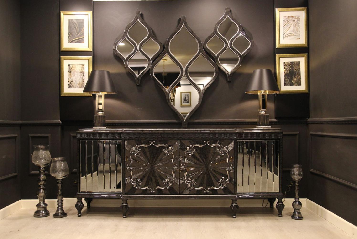 Casa Padrino Luxus Barock Möbel Set Sideboard und 3 Wandspiegel Grau / Schwarz / Silber - Barock Möbel - Edel & Prunkvoll - Luxus Qualität Bild 1