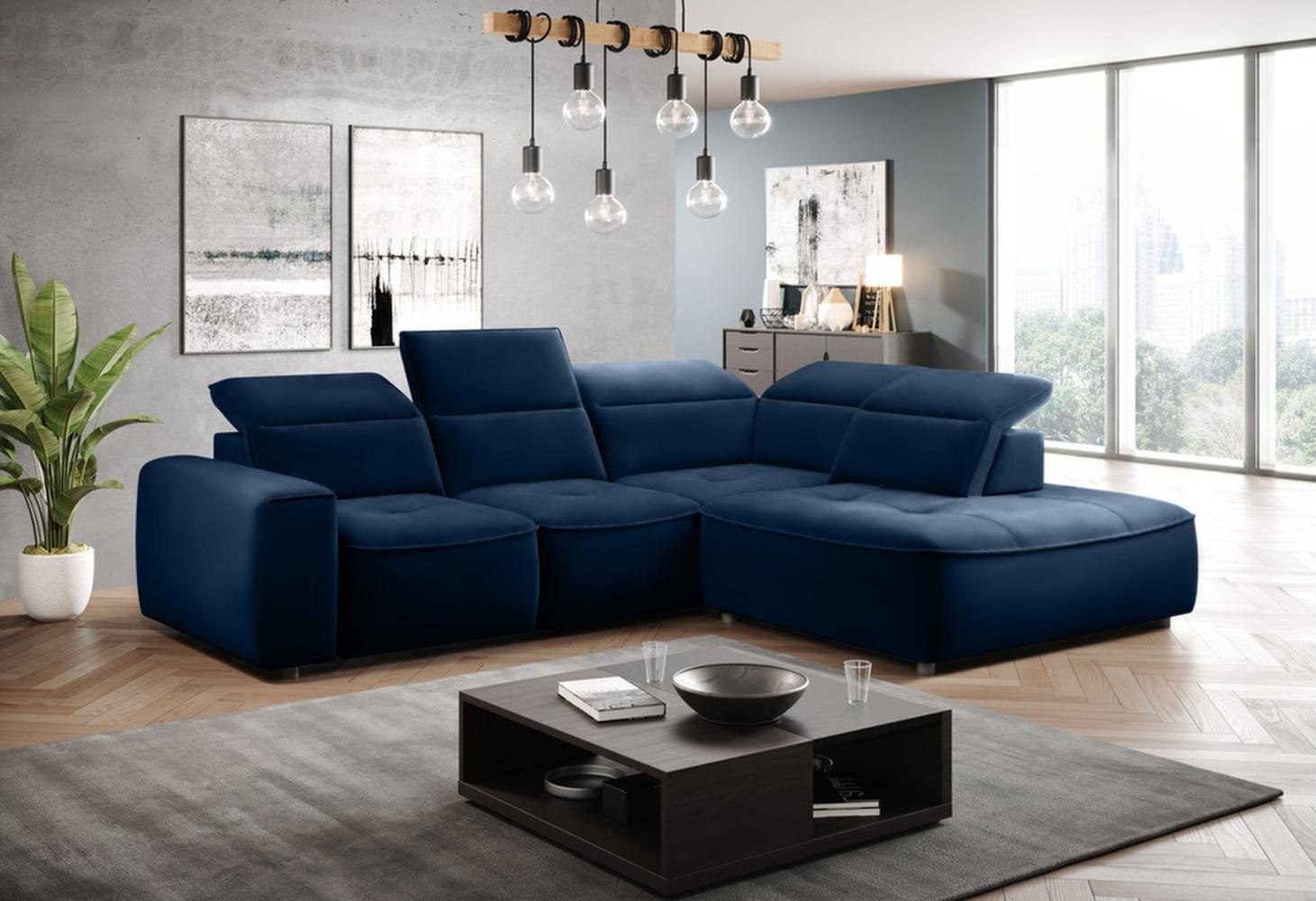 Stylefy Colton L Ecksofa Velours KRONOS Blau Rechts Bild 1