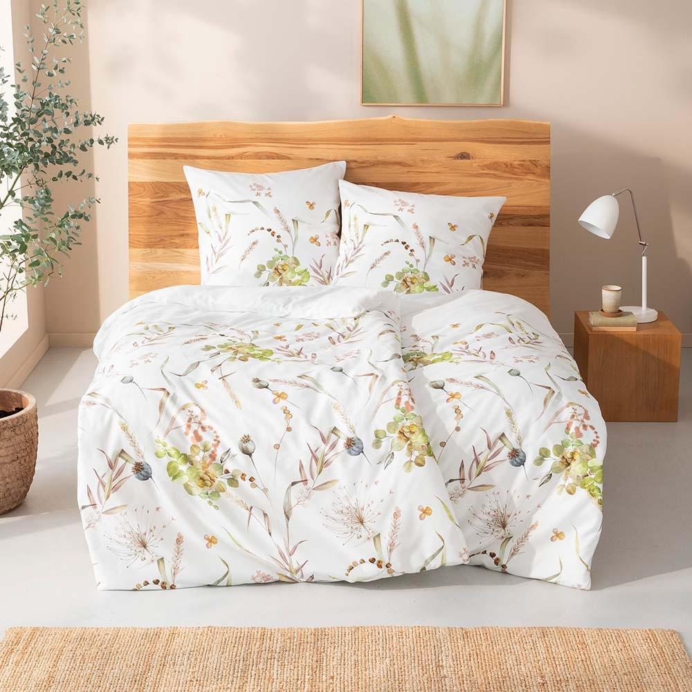 Estella Bio Mako Satin Bettwäsche 155x220 Rita grün Gräser Halme 3415-530 Bild 1