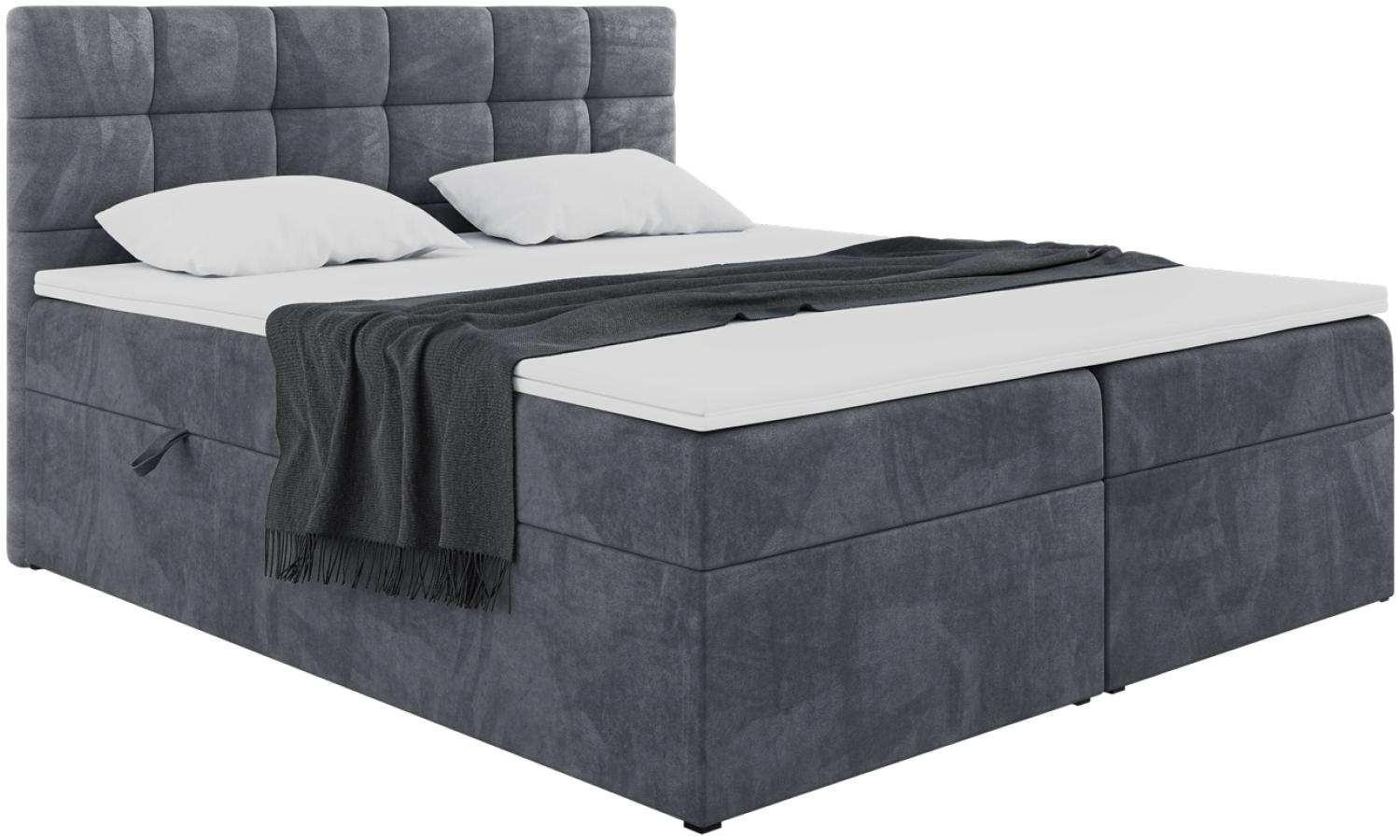 MEBLINI Boxspringbett TAPO 2 180x200 cm mit Bettkasten - H4/Dunkelgrau Samt Polsterbett - Doppelbett mit Topper & Taschenfederkern-Matratze Bild 1