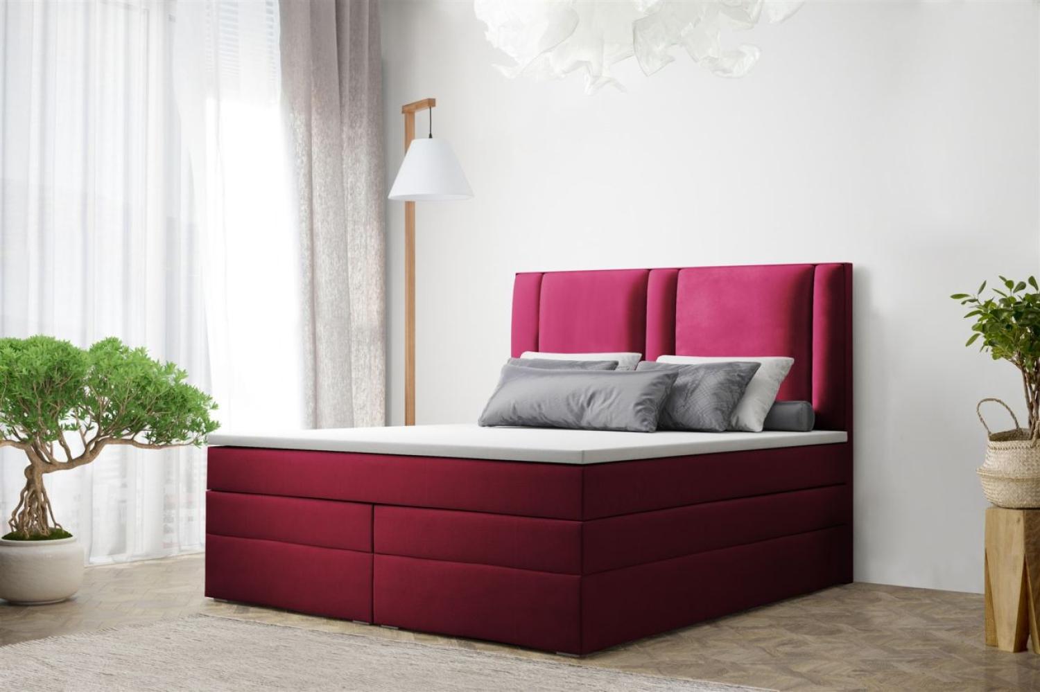 Boxspringbett Schlafzimmerbett CANDELA DELUX 180x200cm in Stoff Bordeaux Bild 1