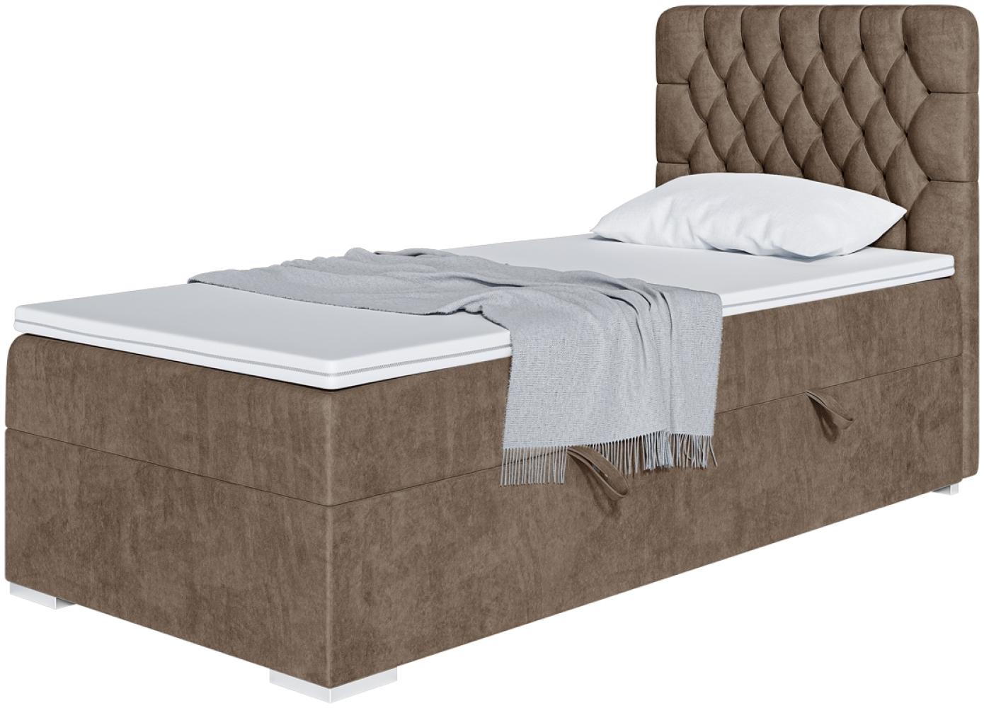 MEBLINI Boxspringbett DALIA 80x200 cm mit Bettkasten - H3/Braun Samt Gepolstert Einzelbett mit Topper & Taschenfederkern-Matratze - 80x200 Links Bild 1