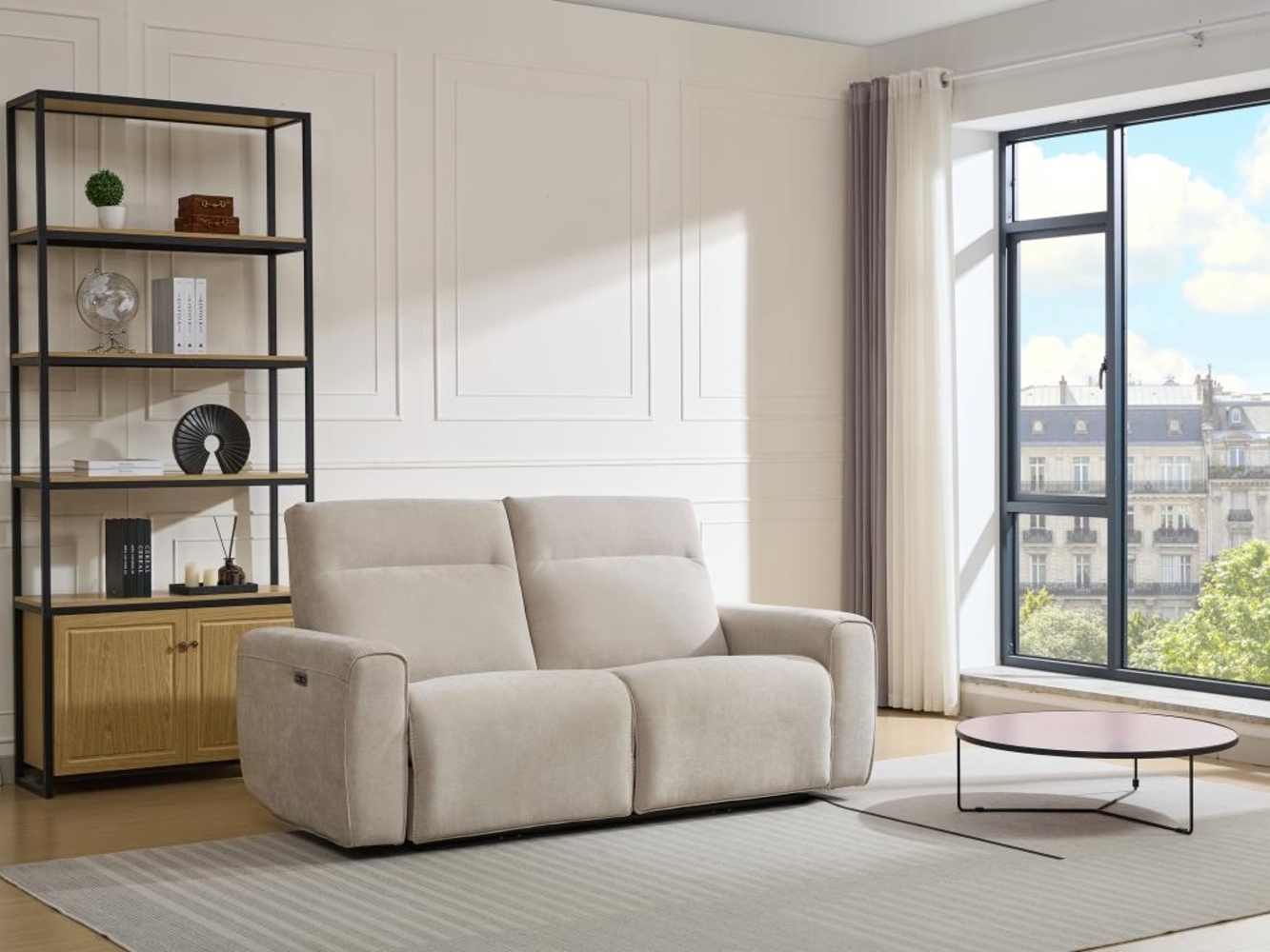 Vente-unique - Relaxsofa elektrisch 3-Sitzer - Stoff - Beige - LORGITA Bild 1