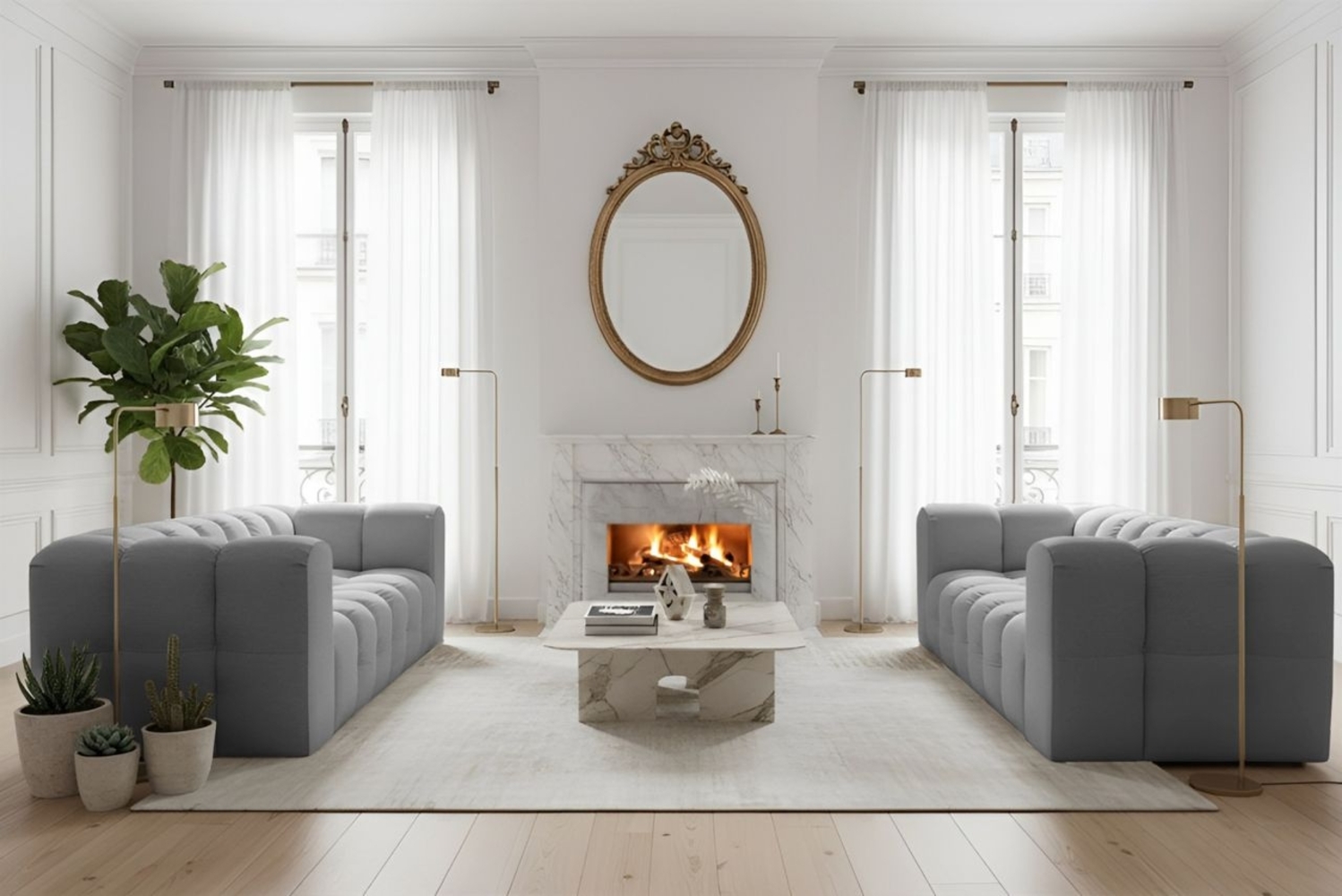 Sofaset Designersofa SOLVIE 3-3 in Stoff Tiffani Grau Bild 1