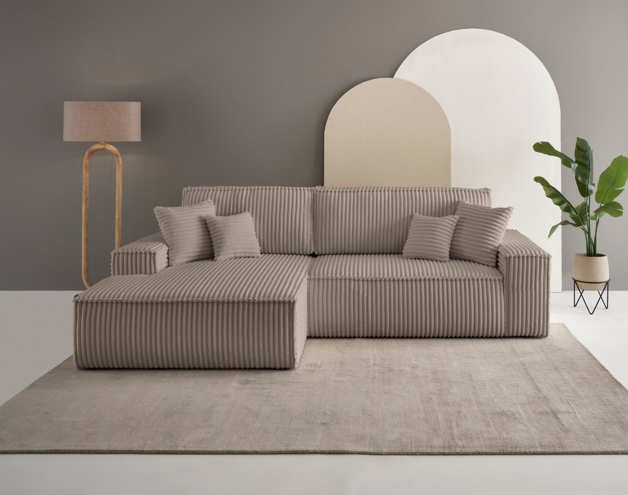 andas Ecksofa Finnley Schlafsofa 267 cm in Bouclé, Struktur fein u. Cord, L-Form, Schlaffunktion m. Bettkasten (136/210 cm), Bouclé, Struktur und Cord Bild 1