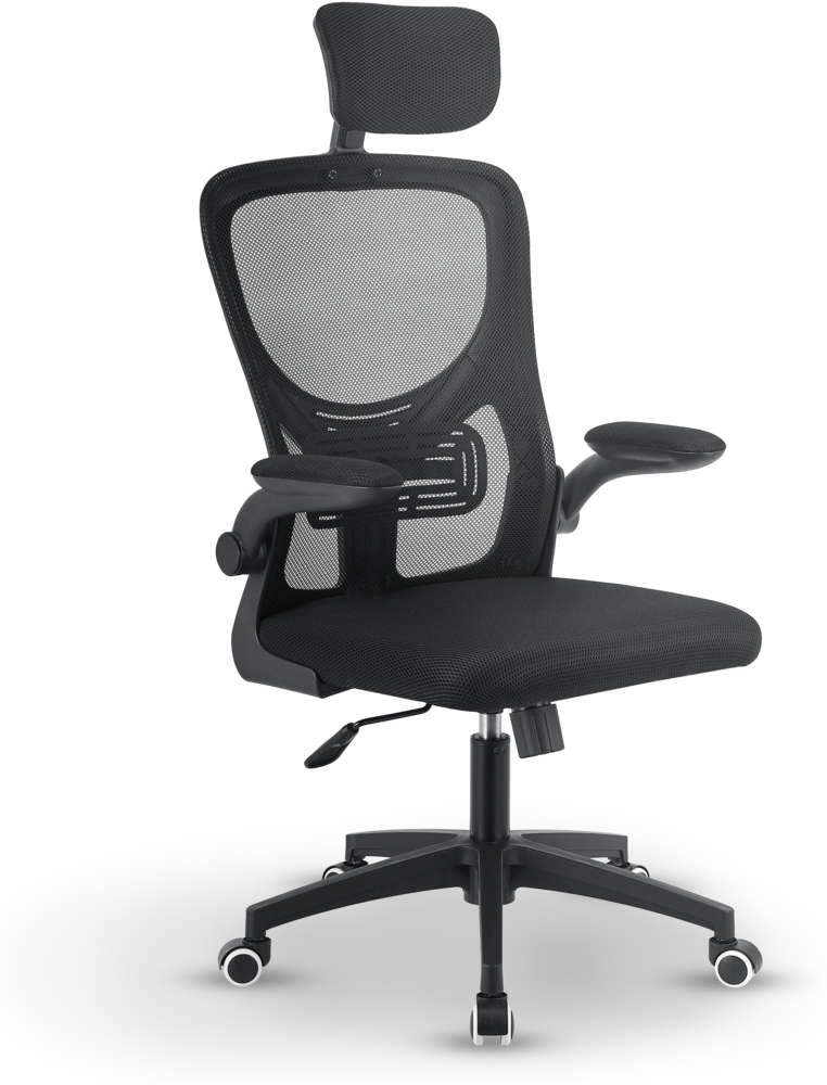 Juskys Bürostuhl Baltimore mit Rollen & Armlehne - Schreibtischstuhl ergonomisch & höhenverstellbar - Stuhl für Arbeitszimmer - Drehstuhl - Schwarz Bild 1