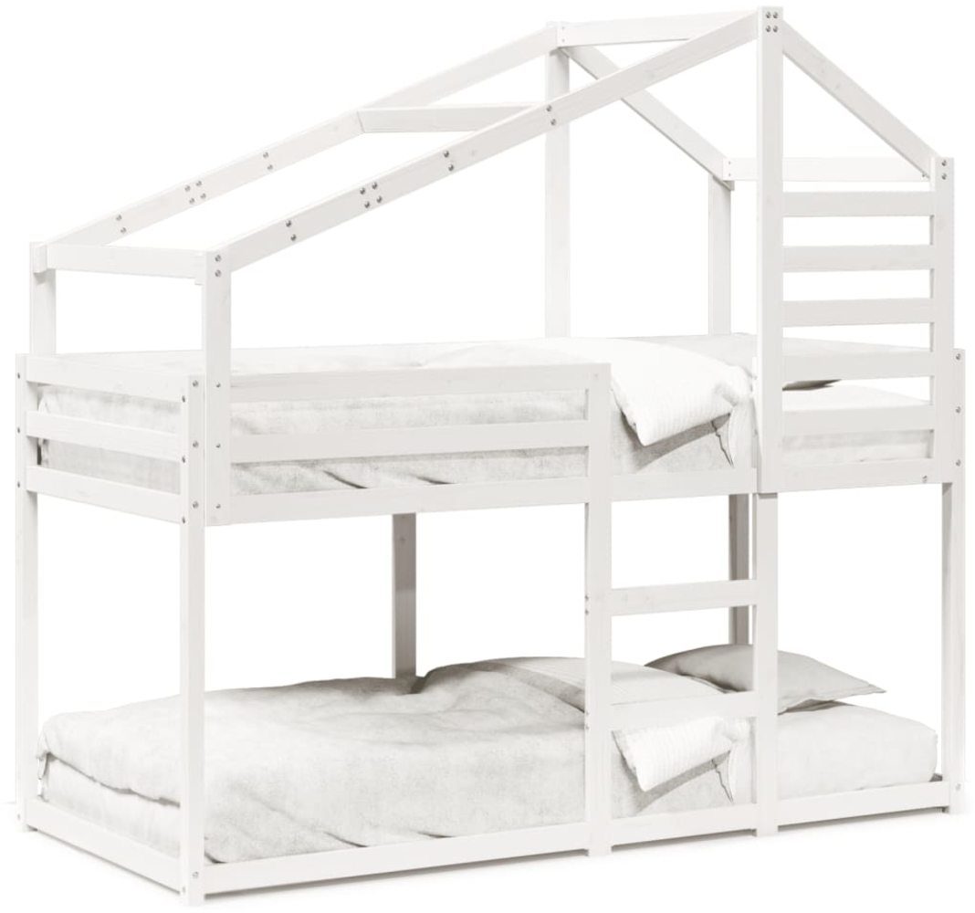 vidaXL Etagenbett mit Dach Weiß 90x190 cm Massivholz Kiefer 3281973 Bild 1