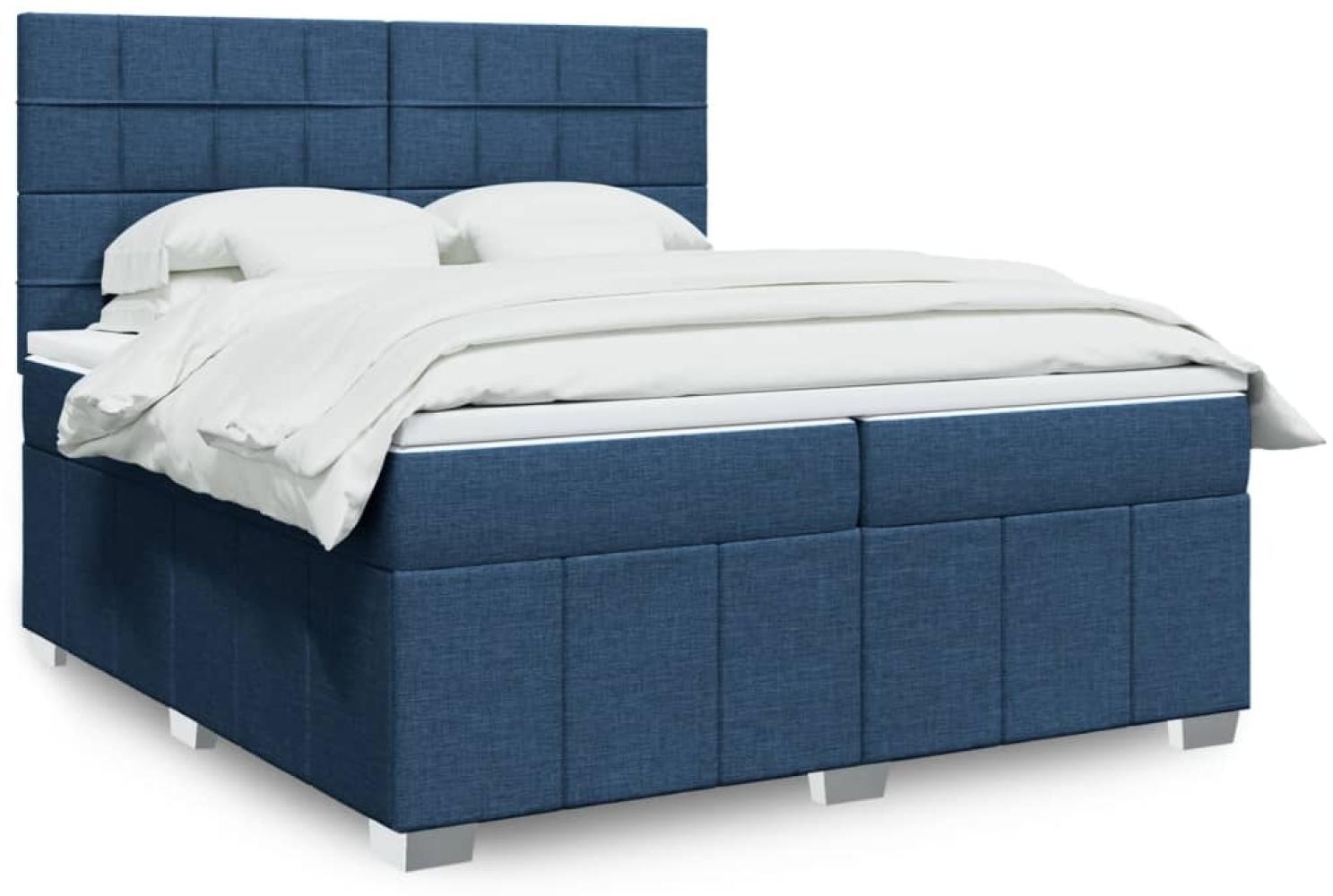 vidaXL Boxspringbett mit Matratze Blau 200x200 cm Stoff 3294081 Bild 1